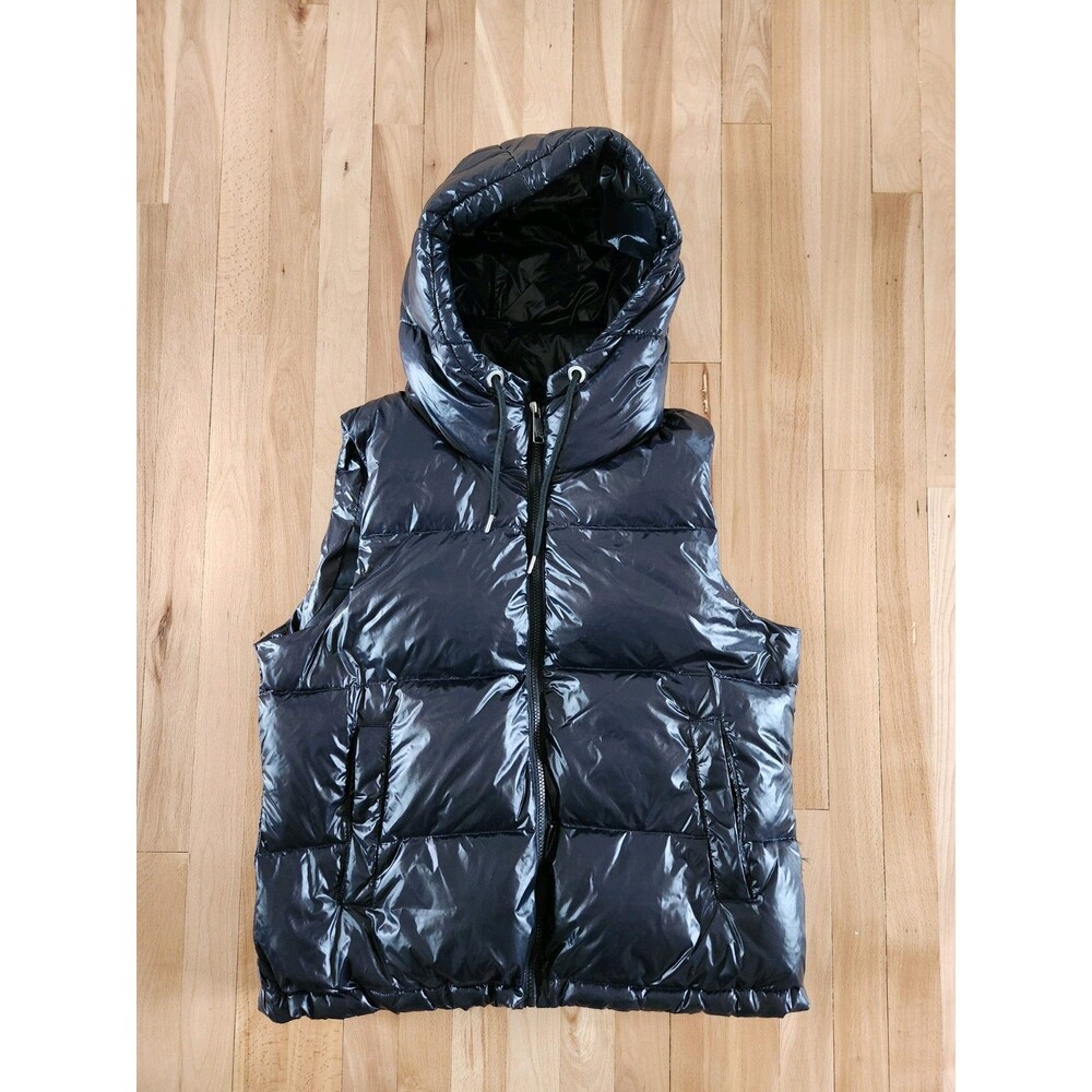 INTL Details LARGE Black Down Insulated FullZip Hooded Puffer Vest $180 WornOnce